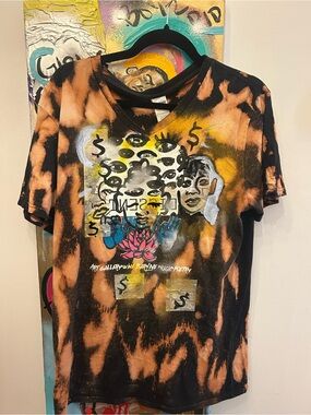 Tie-Dye Graphic Graffiti Tee in Black & Orange